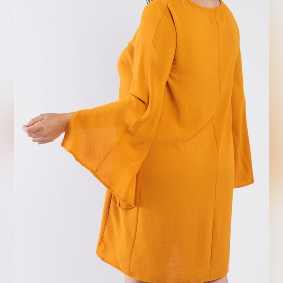 Verxxy Mustard Split Sleeve Mini Dress Plus 1X-3X - Picture 2 of 2